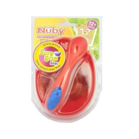 קערה וכפית מעוצבים  Nuby - צבע אדום