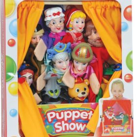 מתקן תאטרון בובות שולחני מעץ עם מסך ו 10 בובות I'am toys