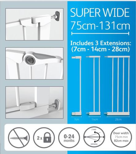 שער בטיחות 'ללא קדיחה' ומנגנון נעילה כפול לפתחים רחבים בגודל 75 עד 96 ס"מ - שחור Bambino king – תמונה 6