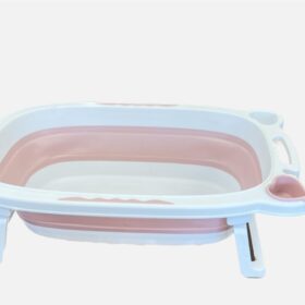 אמבטיה סיליקון מתקפלת לתינוק עם רגליים מתקפלות וכוס מזיגת מים. צבע ורוד