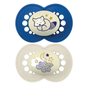 מאמ זוג מוצצים סילקון 6+ זוהרים בחושך MAM