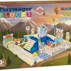 מגנטים 50 חלקים ושתי רכבות מעץ Playmager - רכבת הרפתקאות פליימאגר